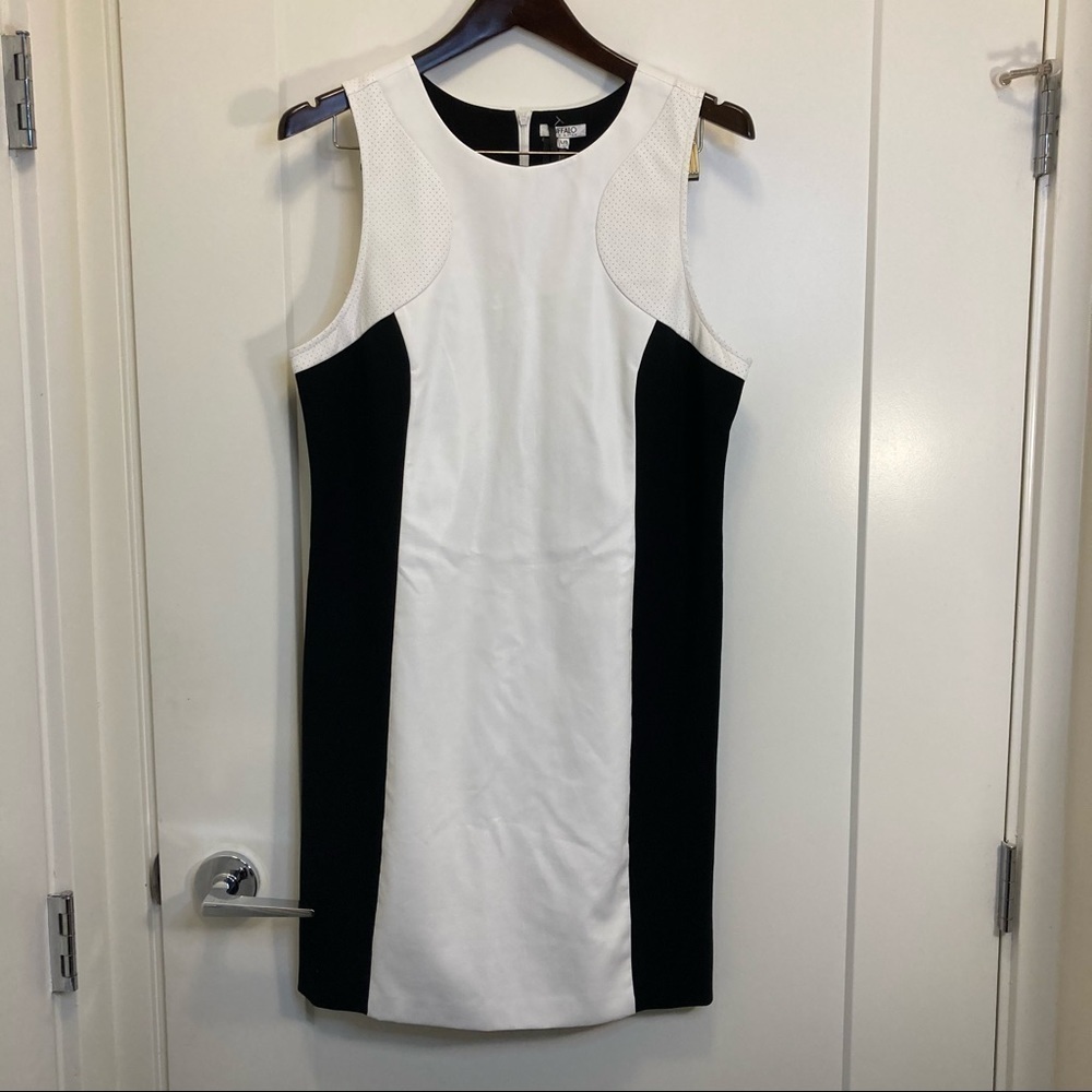 BUFFALO Colour Block Faux Vegan Leather Fabric Midi Dress NWT